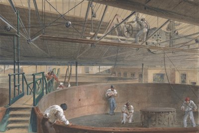 Kveiling av kabelen i de store tankene ved verkene til telegrafkonstruksjonen..., 1865, 1865. av Robert Charles Dudley