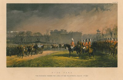 Hyde Park - prinsessen passerer linjene til de frivillige, 7. mars 1863, 1863 av Robert Charles Dudley