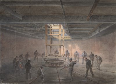 Interiør av en av tankene om bord på Great Eastern: The Cable Passing Out, 1865-66. av Robert Charles Dudley