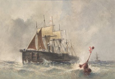 Utskyting av bøyen fra baugen til Great Eastern 8. august 1865, 1865-66. av Robert Charles Dudley