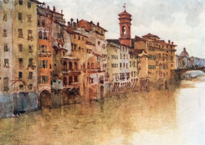 En studie av de gamle husene i Borgo S. Jacopo, sett fra Arno, mot vest (fargelitografi) av Robert Charles Goff