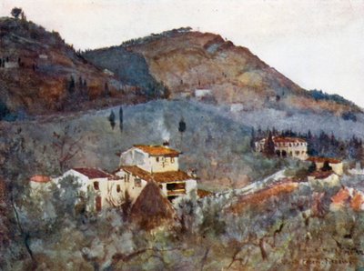 Tåkete morgen under Monte Ceceri, Fiesole (fargelitografi) av Robert Charles Goff