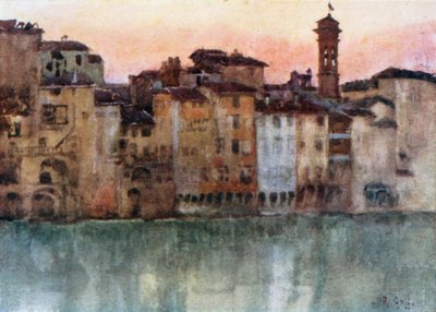 Gamle hus på venstre bredd av Arno, sett vestover (fargelitografi) av Robert Charles Goff