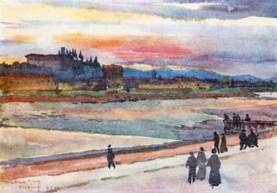 Solnedgang over Monte Oliveto (fargelitografi) av Robert Charles Goff