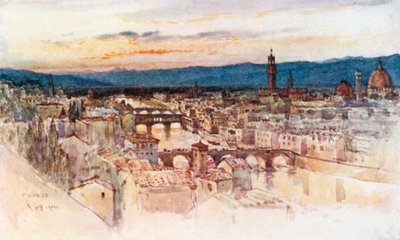 Byen Firenze fra Piazzale Michelangelo, San Miniato (fargelitografi) av Robert Charles Goff