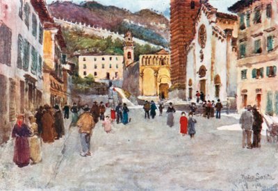 Piazza, Pietra Santa, nær Viareggio (farge litho) av Robert Charles Goff