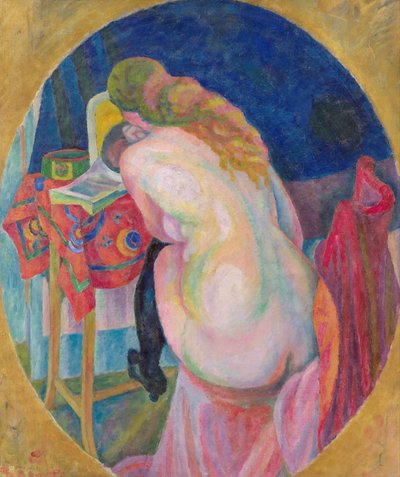 Naken kvinne som leser av Robert Delaunay