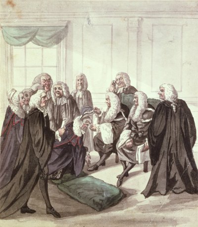 A Peep into Westminster Hall on a Call of Sergeants, 1700-tallet (penn og blekk og wc på papir) av Robert Dighton
