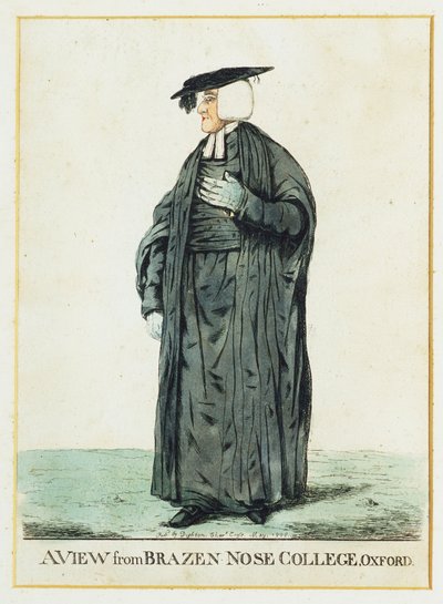 En utsikt fra Brazen Nose College, Oxford (håndfarget etsning) av Robert Dighton