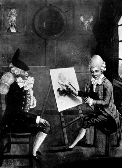 Makaronimaleren, eller Billy Dimple som sitter for bildet sitt, 1770 av Robert Dighton