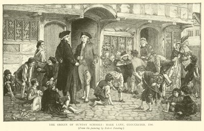 Opprinnelsen til søndagsskolene, Hare Lane, Gloucester, 1780 av Robert Dowling