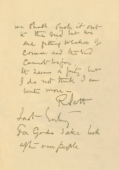 Faksimile av melding til publikum, 29. mars 1912, 1913 av Robert Falcon Scott