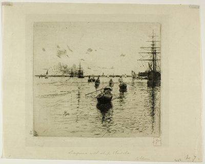 Lagune med dampbåter og gondoler, Venezia av Robert Frederick Blum