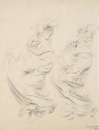 Skisse av draperi muligens for Moods to Music veggmaleri, 1893-95 (grafitt og gul blyant på buffvevd papir) av Robert Frederick Blum