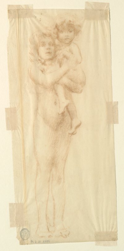 Studie for en kvinne som holder et barn, "Vintage Festival," Mendelssohn Glee Club, New York, NY av Robert Frederick Blum