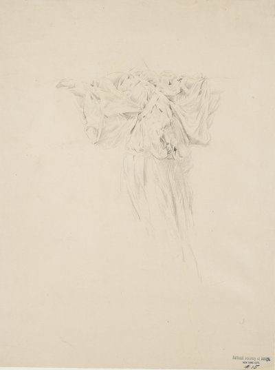 Studie av draperi for Moods to Music veggmaleri, 1893-95 (grafitt med gul blyant på buffvevet papir) av Robert Frederick Blum
