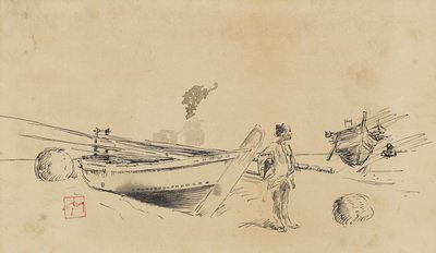 To japanske fiskebåter på land, 1867-1903 av Robert Frederick Blum