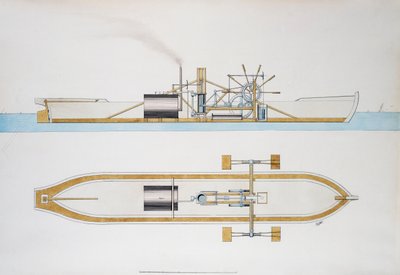 Dampbåt designet av Robert Fulton, akvarell, USA av Robert Fulton