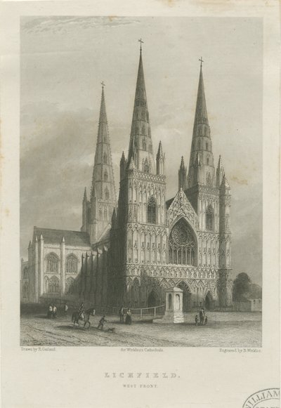 Lichfield Cathedral - West Front: stålgravering, nd [c 1835-1842] (trykk) av Robert Garland
