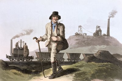 Blenkinsop damplokomotiv ved Middleton colliery nær Leeds, West Yorkshire, 1814 av Robert Havell