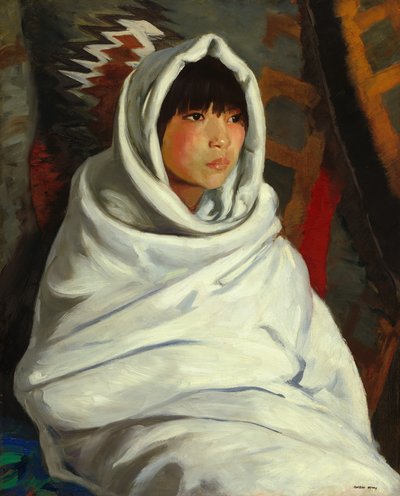 Indisk jente i hvitt teppe av Robert Henri