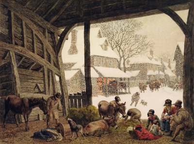 A Village Snow Scene, 1819 (wc, kroppsfarge, skraping ut over grafitt) av Robert Hills