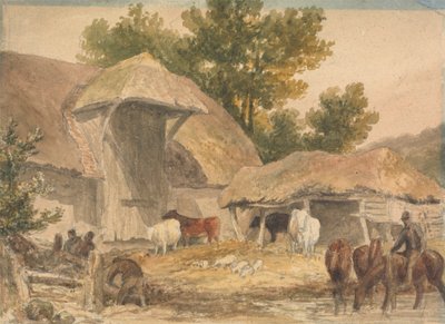 Gårdsplass med hester som venter av Robert Hills