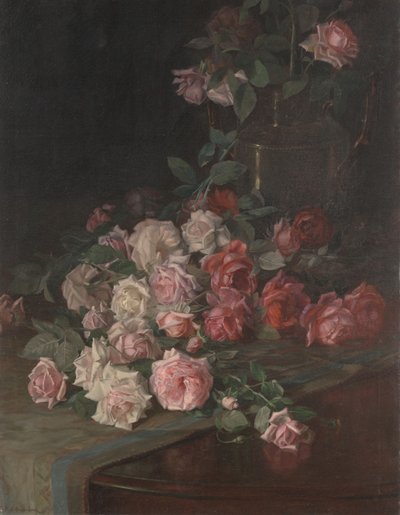 Roser og mahogni, ca. 1900 (olje på panel) av Robert Jenkins Onderdonk