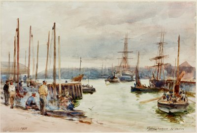 Fiskehavn, North Shields (blyant og akvarell på papir) av Robert Jobling