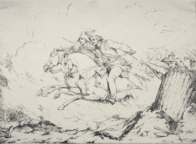 Prøver av polyautografi: Cavalry Charge, 1803. av Robert Kerr Porter