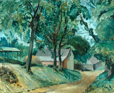 A Cotswold Farm, ca. 1934-35 (olje om bord) av Robert Kirkland Jamieson