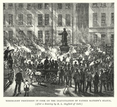 Fakkeltog i Cork ved innvielsen av far Mathews statue (gravering) av Robert L. Stopford
