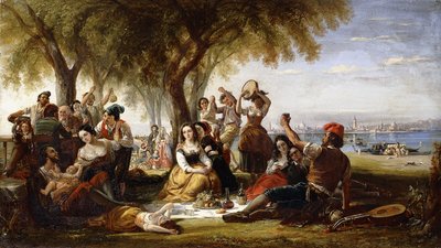 En Fiesta-scene, på Lido, nær Venezia, 1848 av Robert McInnes
