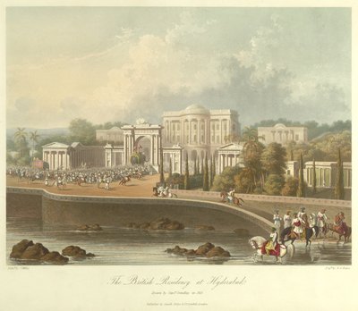 Det britiske residenset i Hyderabad, tegnet i 1813 av Robert Melville Grindlay