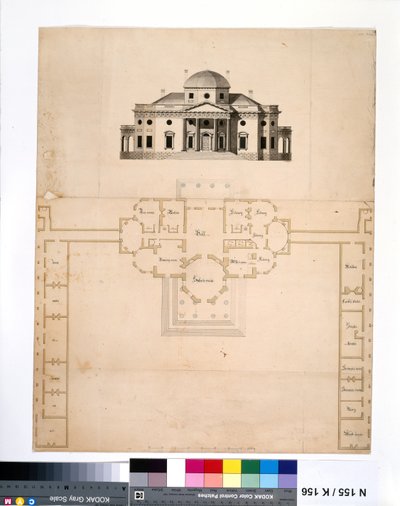Monticello: 2. versjon (plan og vestlig høyde) av Robert Mills