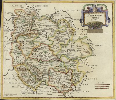 Kart over Hertfordshire (fargegravering) av Robert Morden