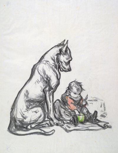 Hund og barn, tidlig på 1900-tallet av Robert Noir