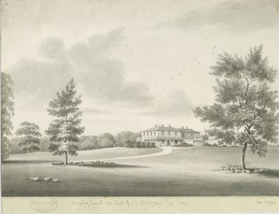 Moseley Court: sepia vasketegning, 1837 av Robert Noyes