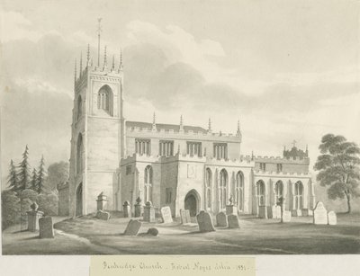 Penkridge Church: sepia vasketegning, 1831 av Robert Noyes