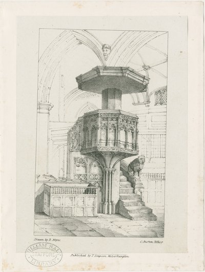 Wolverhampton - Prekestol i St. Peters kirke: litografi, nd [c 1844] (trykk) av Robert Noyes
