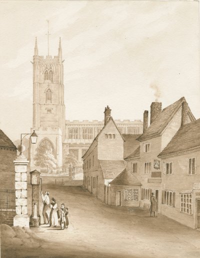 Wolverhampton - St. Peters kirke: sepia-tegning, 1838 av Robert Noyes