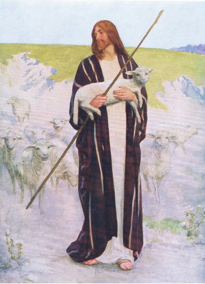 Den gode hyrde, fra The Bible Picture Book utgitt av Thomas Nelson, ca. 1950 av Robert Payton Reid