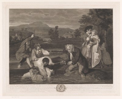 Lichaam van een jongeman wordt uit een rivier getild The Body of a Young Man taken out of the water apparently dead in the sight of his distressed Parents / Corps d