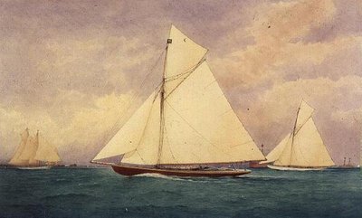 Racing Yacht "Niagara" i Solent, Hurst Point Beyond av Robert Pritchett