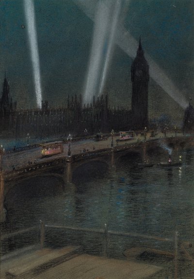 Krigssøkelys over Westminster Bridge av Robert Randoll