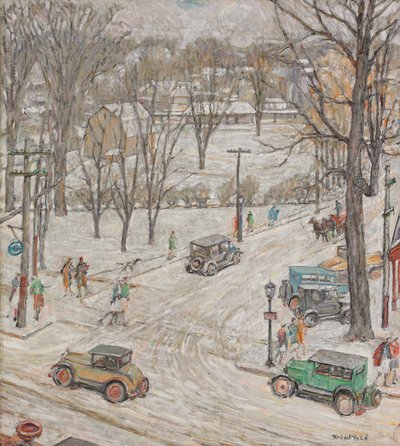 Gatescene om vinteren (olje på lerret) av Robert Reid