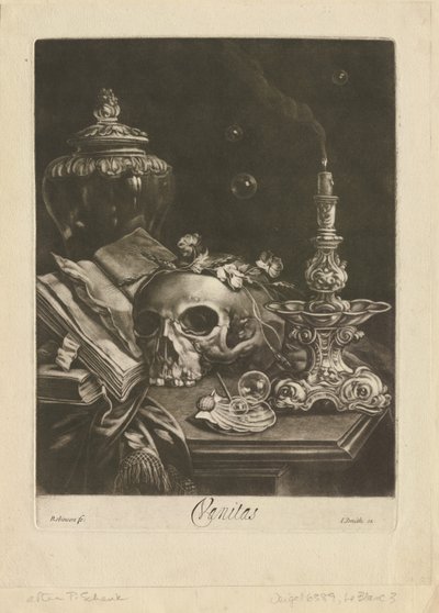 Vanitas Still Life, ca. 1685-88 (mezzotint med burin-arbeid) av Robert Robinson