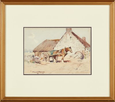 Hest og vogn (akvarell) av Robert Russell MacNee