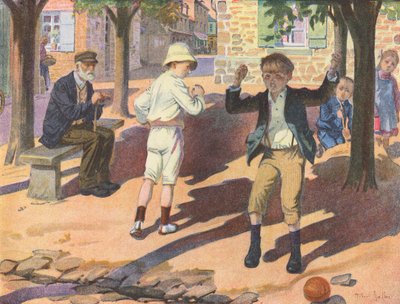 En gutts sinneutbrudd mens han leker med vennen sin (fargelitografi) av Robert Salles