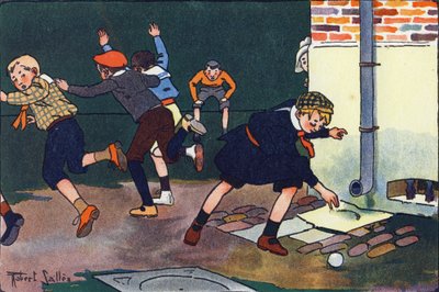 Kule mot veggen. Gravering i "" Hva spiller vi? “” av E. Weber med akvarelltegninger av Robert Salles (1871-1929). Librairie Garnier Freres, Paris av Robert Salles